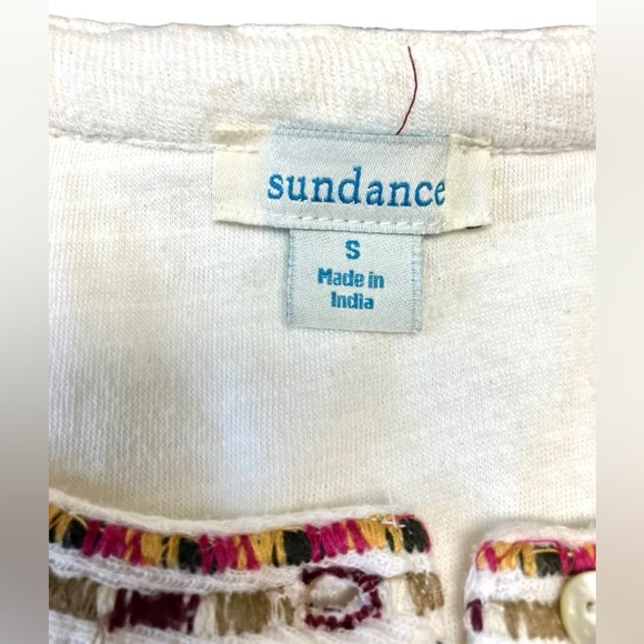 Sundance Off White Embroidered Long Sleeve 1/2 Button Cotton Size Small - Picture 2 of 7